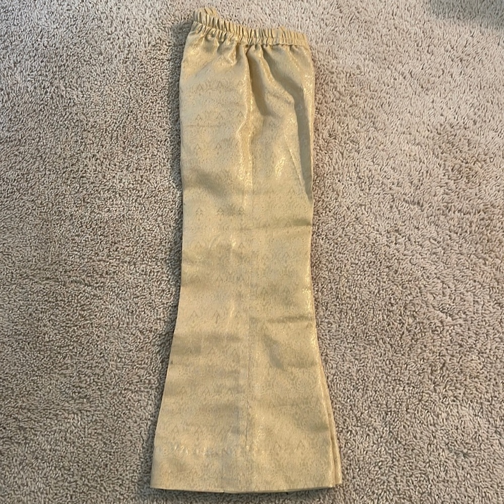 Girls, golden color banaras pants for Pakistani Indian clothes.